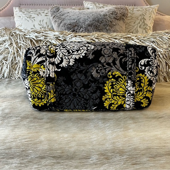 VERA BRADLEY Baroque Miller Bag 2010 Travel Carryon Tote Zip Black White Yellow - Picture 10 of 13
